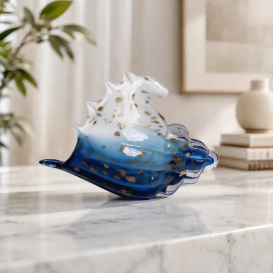 Wave of Light – Ocean Blue | Shankh-Inspired Glass Sculpture - Image 2