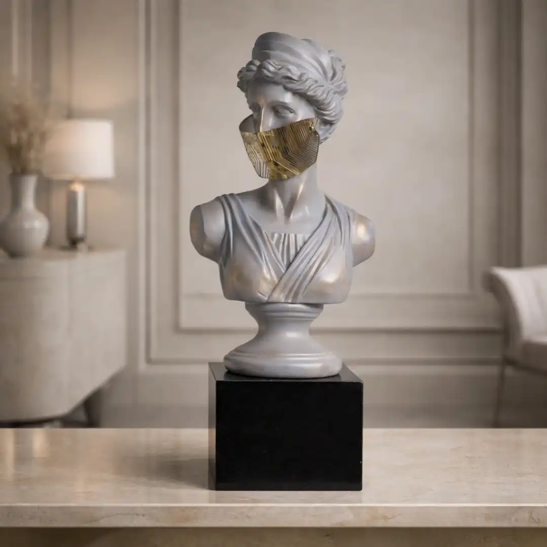 Aurum Hush | Modern Bust Sculpture with Gold Accent - Image 3