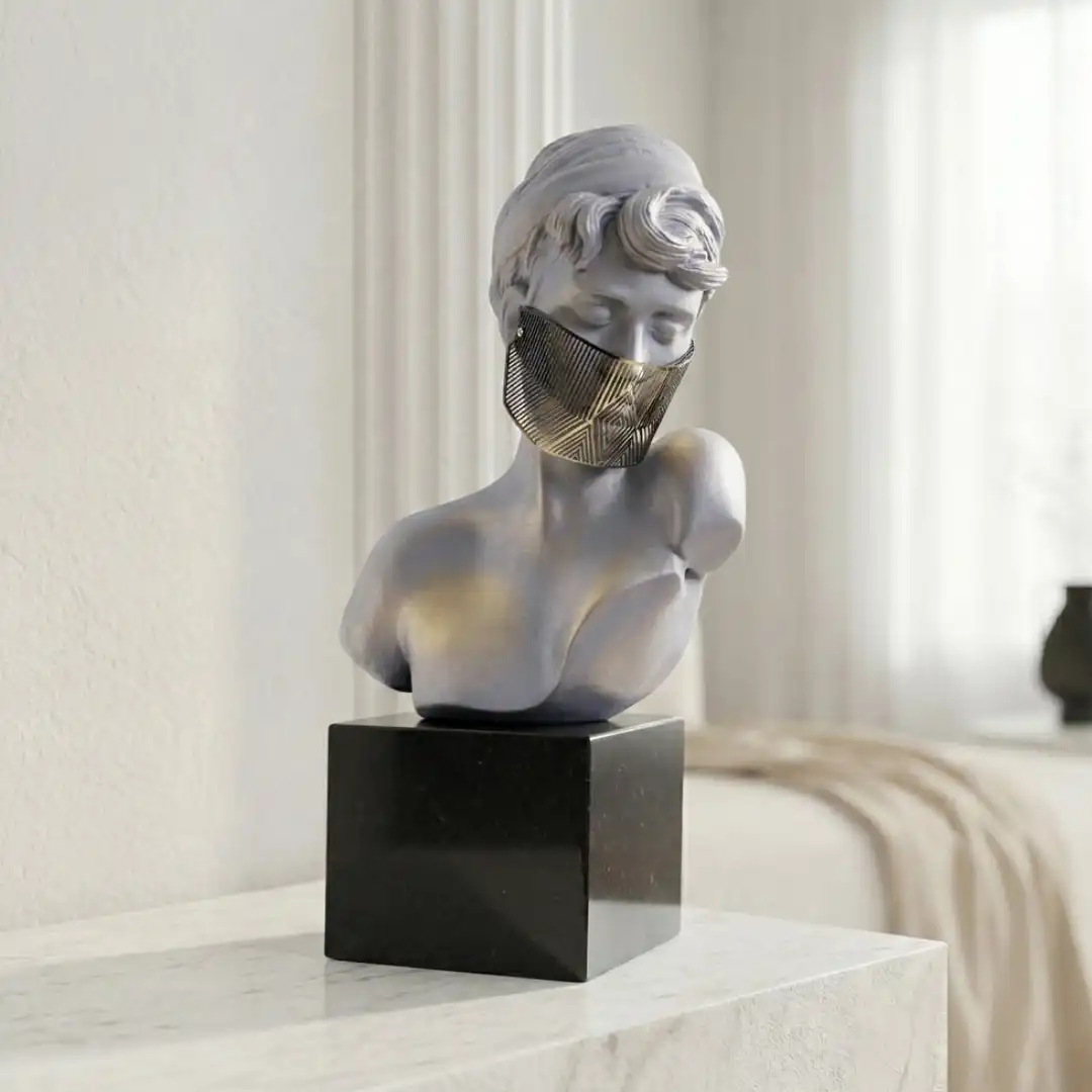 The Quiet Oracle | Modern Abstract Bust Sculpture with Gold Accent - Image 2