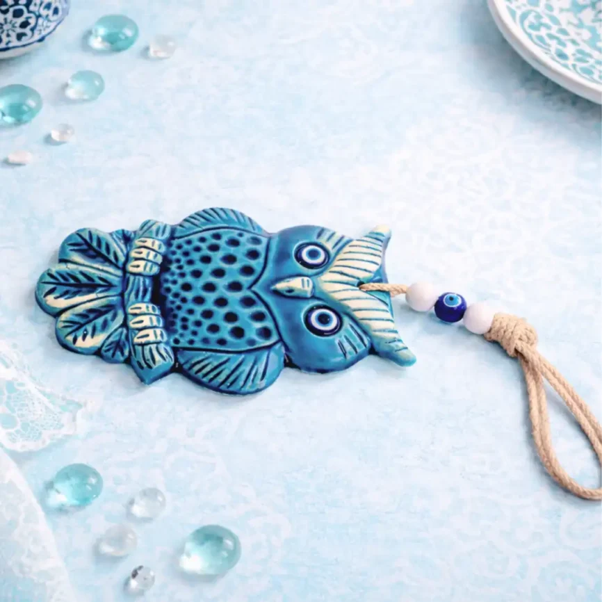 Blue Evil Eye Owl Wall Art