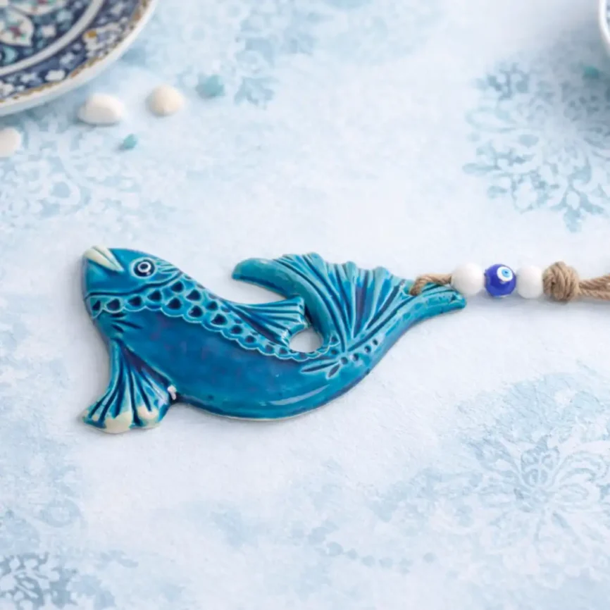 Aqua Evil Eye Curved Fish Wall Decor