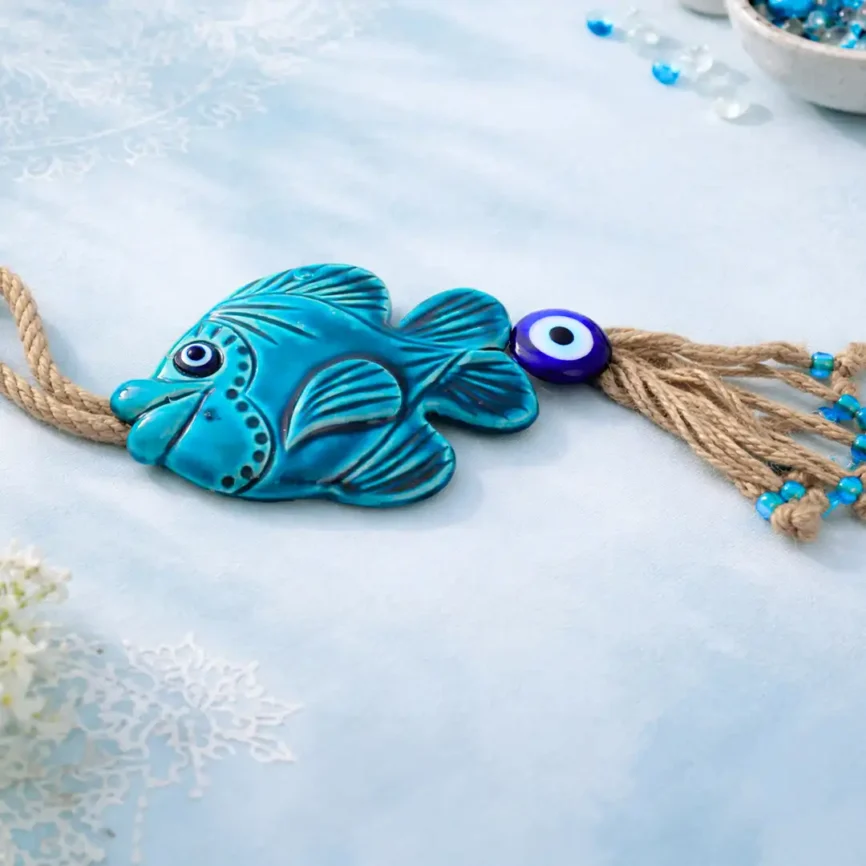 Aqua Evil Eye Fish Wall Art