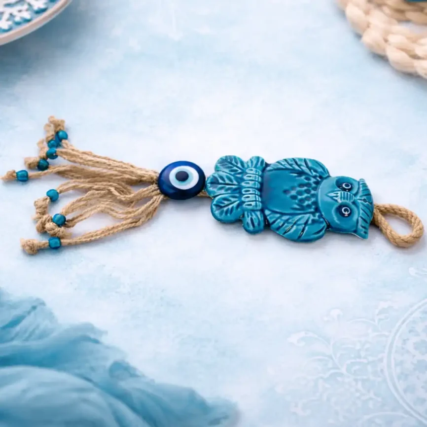 Blue Evil Eye Owl Wall Decor