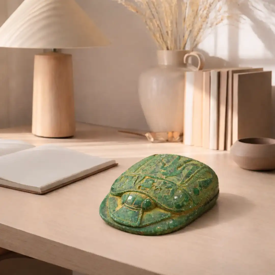 Green Scrap Sacred Beetle Sculpture | Luxury Egyptian Symbolic Décor - Image 2