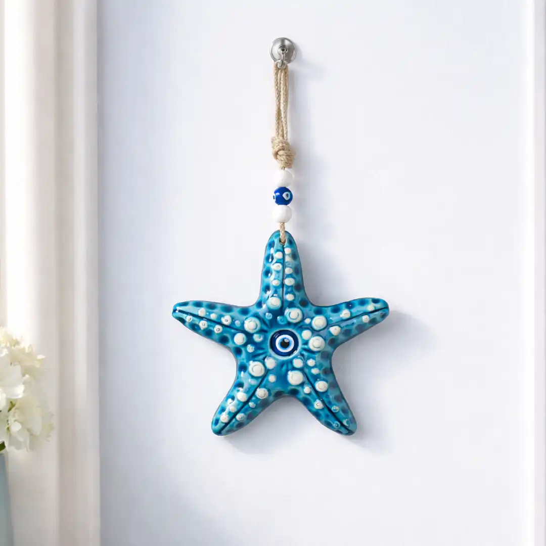 Blue Evil Eye Ceramic Starfish Wall Art - Image 2