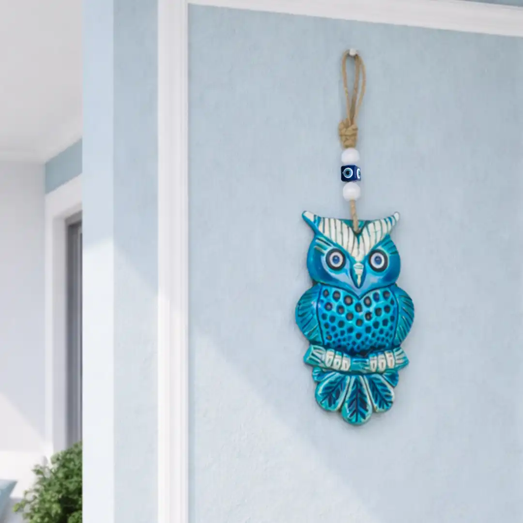 Blue Evil Eye Owl Wall Art - Image 2