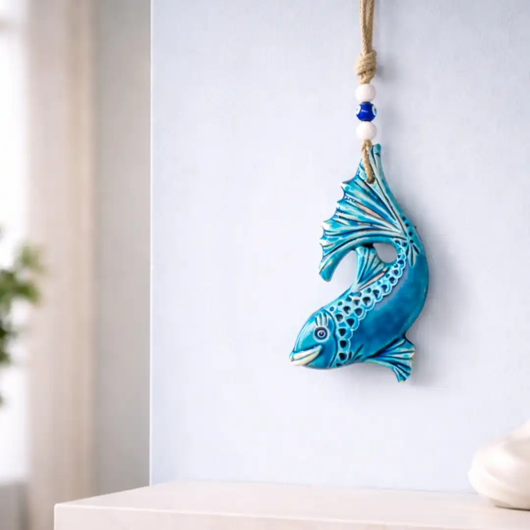 Aqua Evil Eye Curved Fish Wall Decor - Image 2