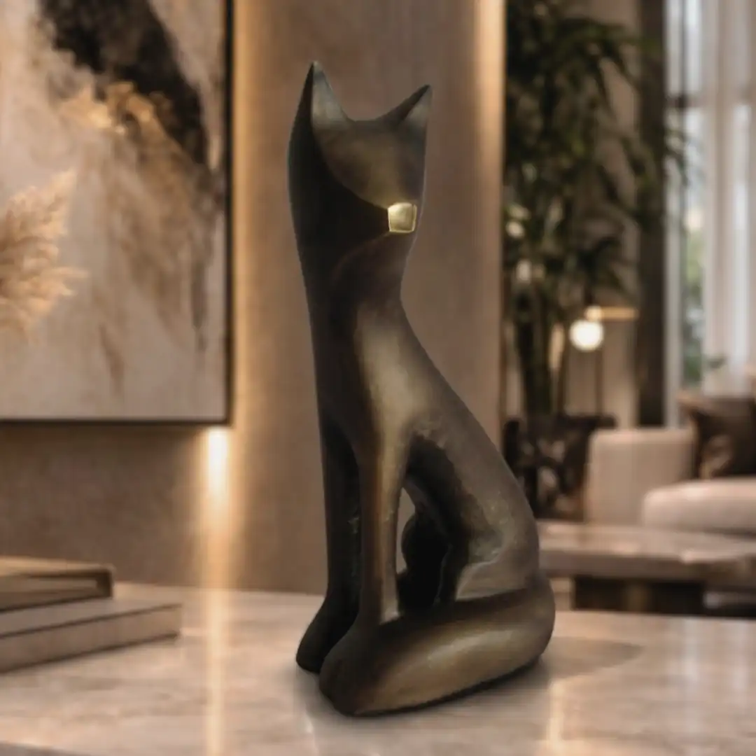 Jade Whisper Cat Statue | Minimalist Animal Sculpture - Image 2