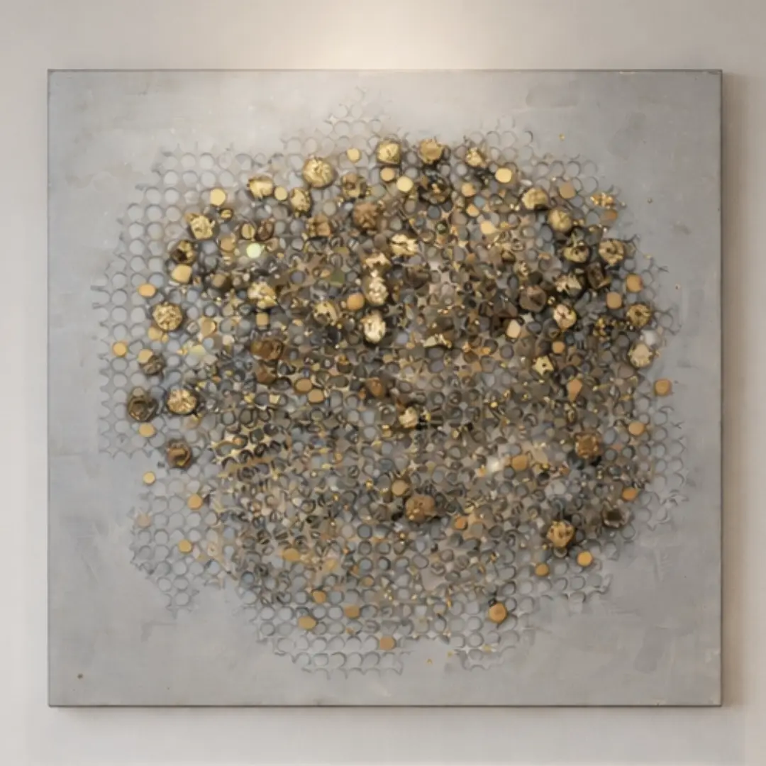 Stardust Bloom Wall Frame | Abstract Gold Canvas Wall Art - Image 2