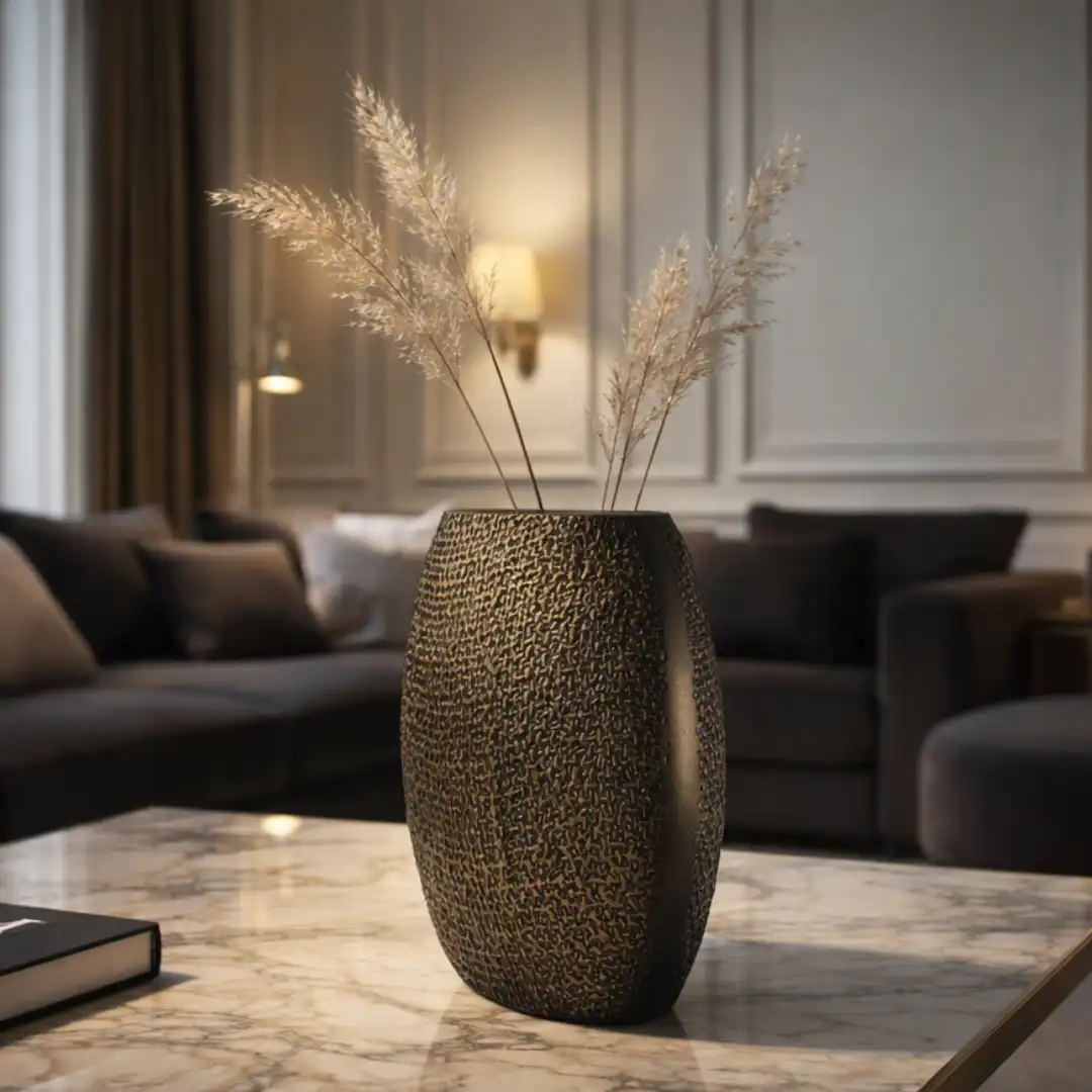 Rustic Aura Vase | Textured Metal Vase - Image 2