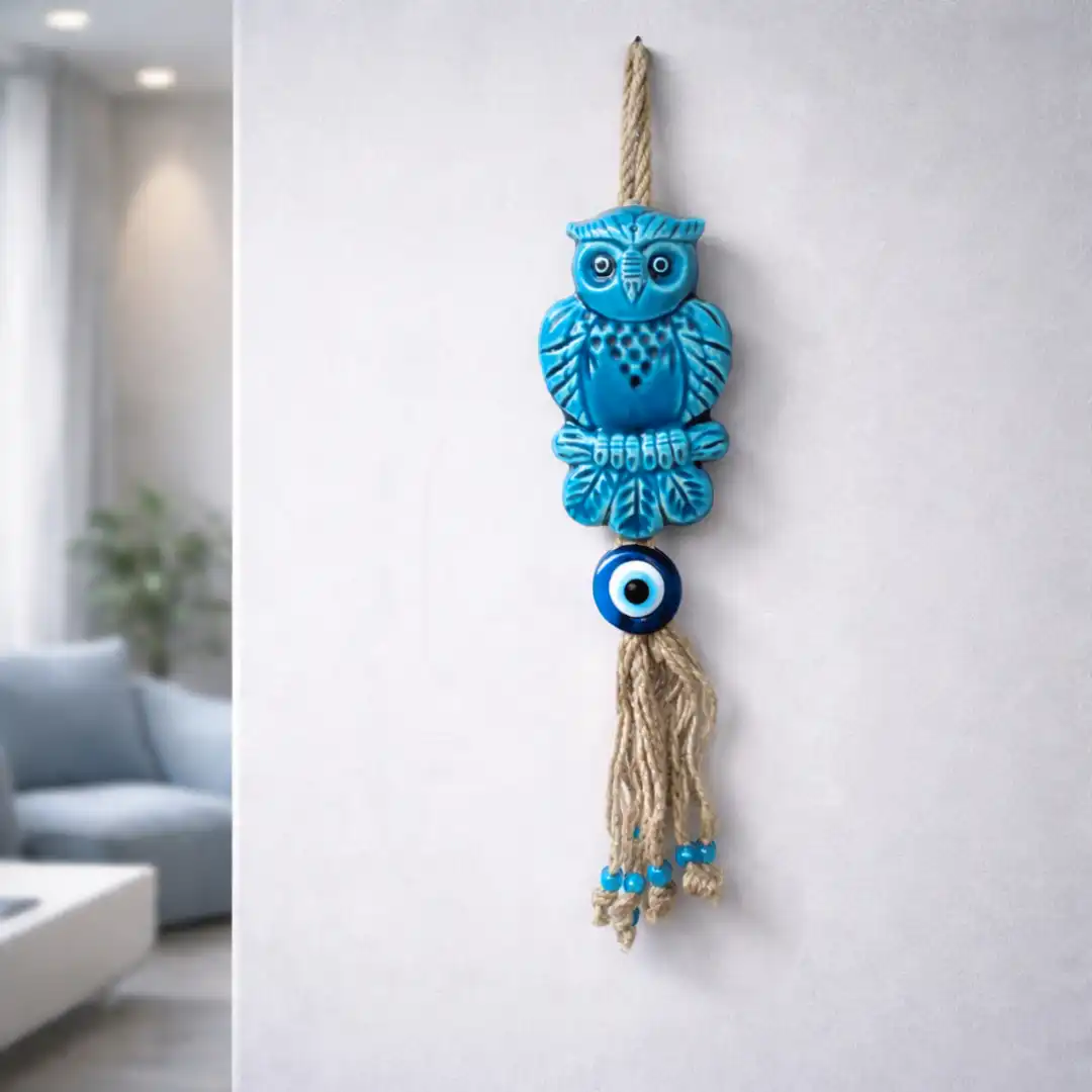 Blue Evil Eye Owl Wall Decor - Image 2