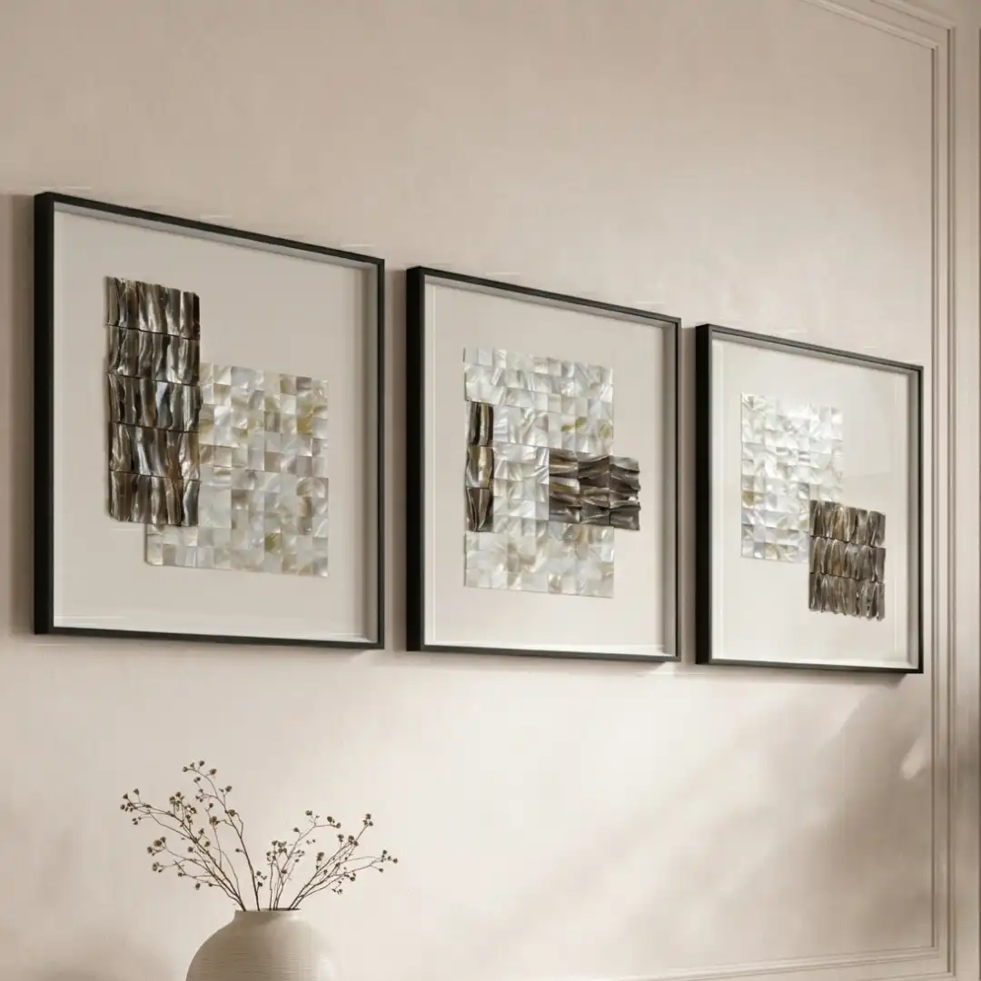 Sea Shells Frame (Set of 3) | Textured Coastal Wall Frame Set - Image 2