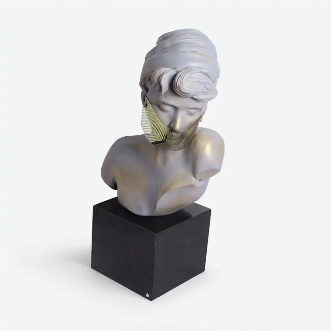 The Quiet Oracle | Modern Abstract Bust Sculpture with Gold Accent - Image 4