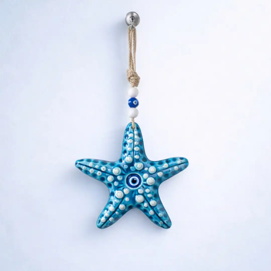 Blue Evil Eye Ceramic Starfish Wall Art - Image 3