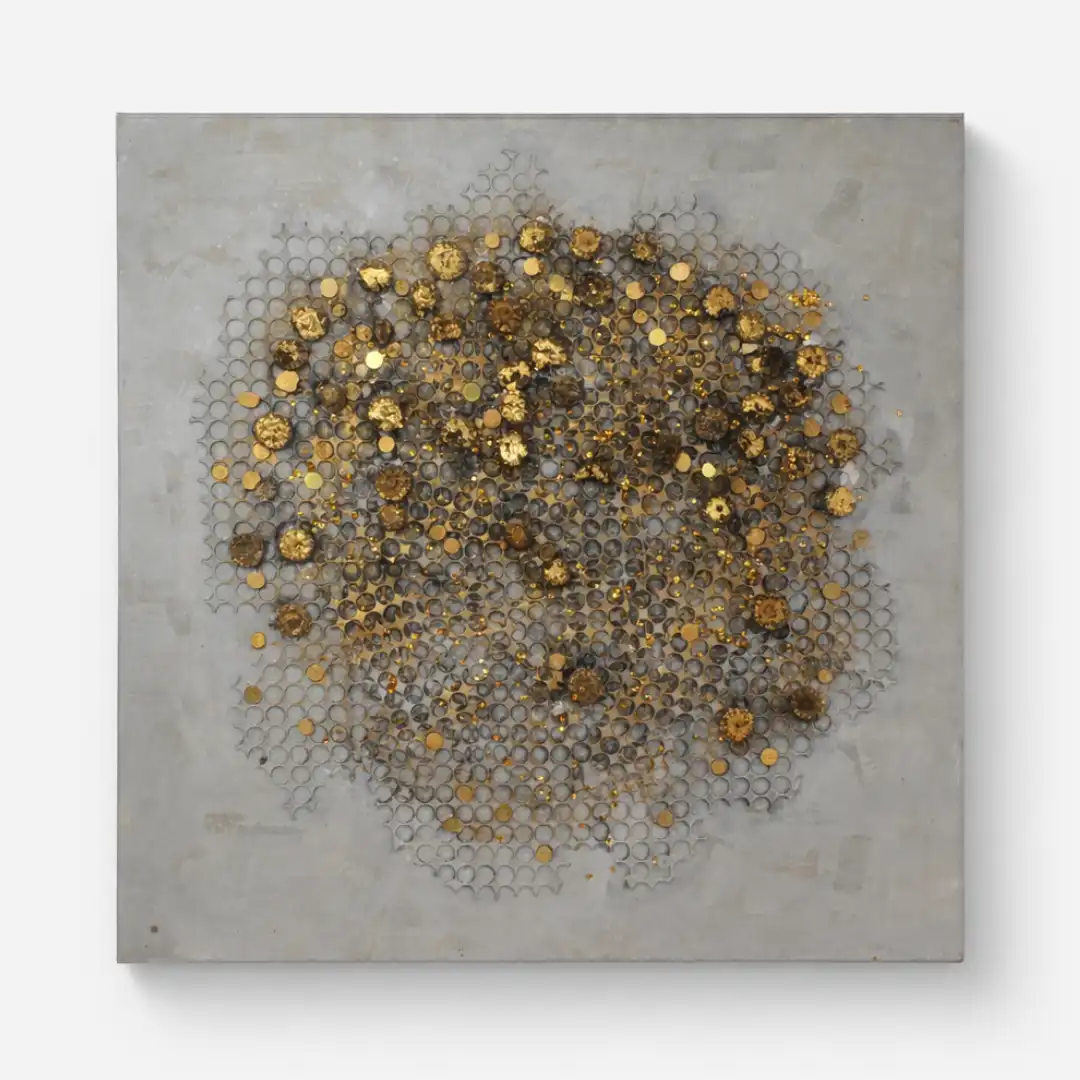 Stardust Bloom Wall Frame | Abstract Gold Canvas Wall Art - Image 3