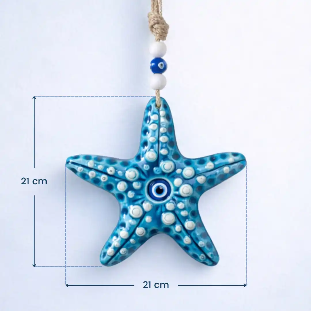 Blue Evil Eye Ceramic Starfish Wall Art - Image 4