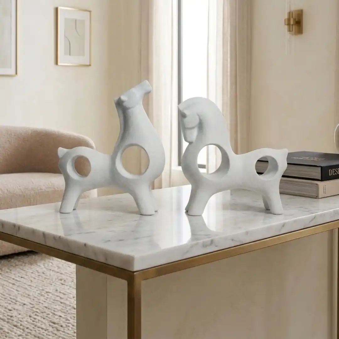 Twin Stallion Sculptures | Modern Horse Figurines - Image 2
