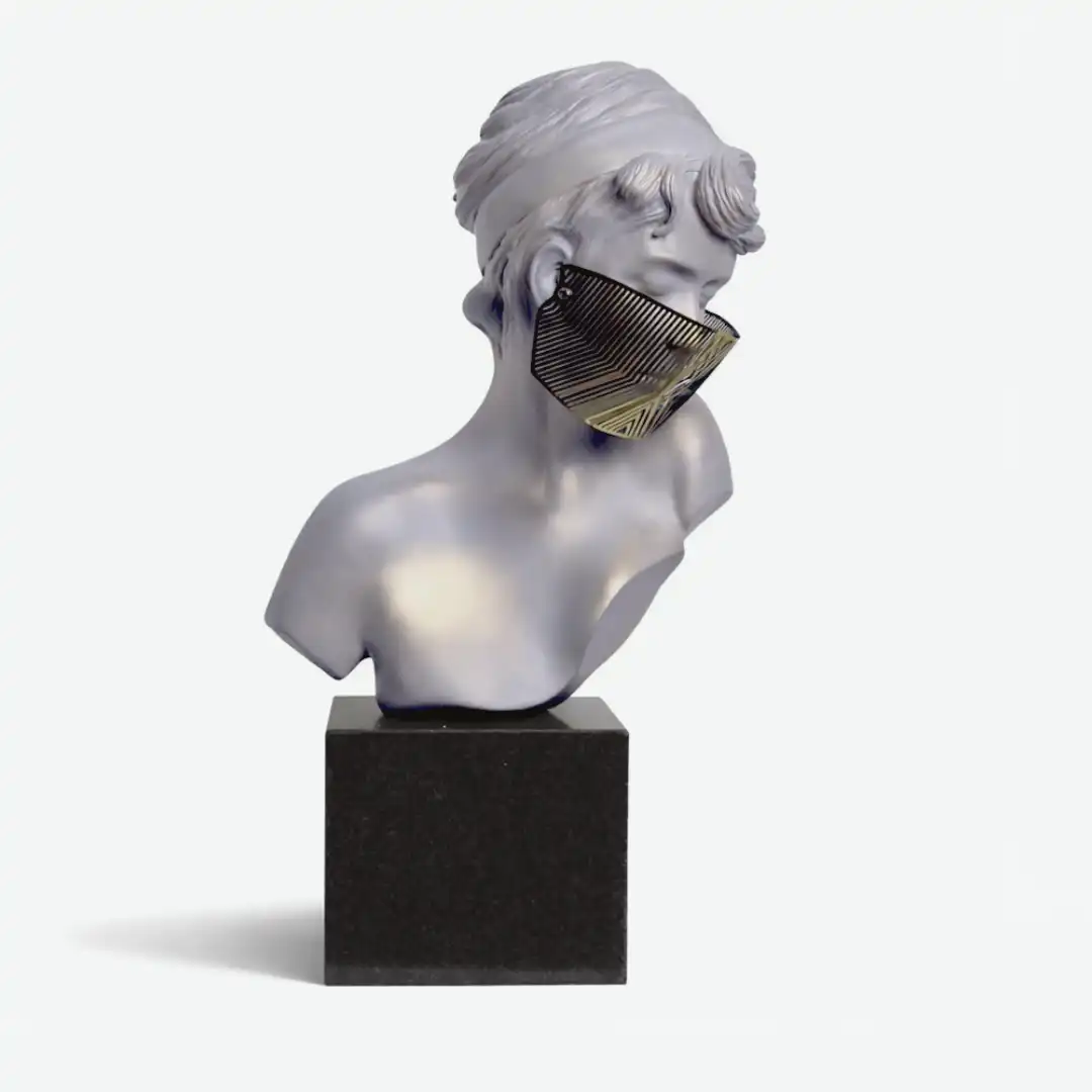 The Quiet Oracle | Modern Abstract Bust Sculpture with Gold Accent - Image 3