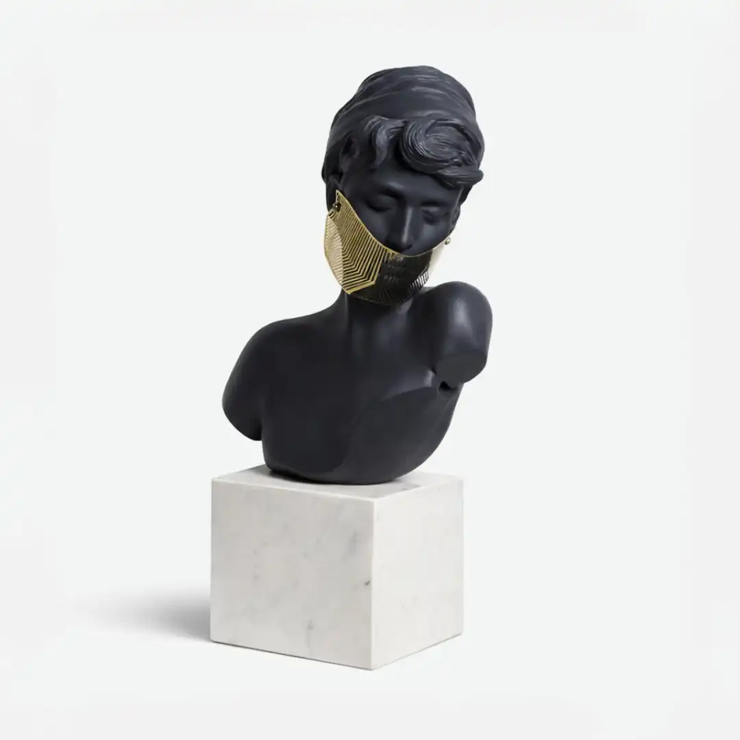 The Quiet Oracle | Modern Abstract Bust Sculpture with Gold Accent - Image 5